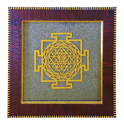 Pyrite Frame With Shree Yantra - Mount Type: Wall