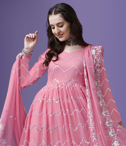 Anarkali Gown With Dupatta Set - Color: Pink