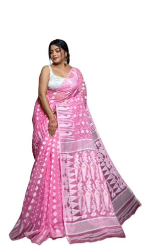 Soft Dhakai Jamdani Saree - Color: Pink