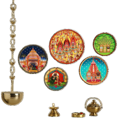 Ritualistic Jagannath Rath Yatra Wall Sculpture For Home Decoration Set Of 5 Plates - Color: Multi