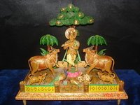Wooden Krishna Painted Statue