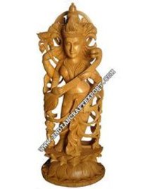 Wood Carving Saraswati Statue