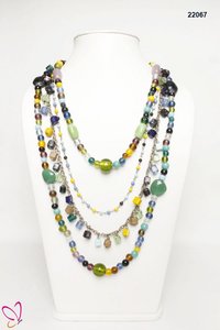Alloy Metal Glass Beaded Multi Color Multi Strand Necklace