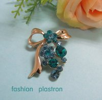 Fashion Gold Blue Crystal Bowknot Jewelry Brooch