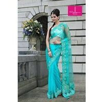 Thread Work Turquoise Saree
