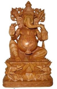 Wooden Ganesh Ji With Mouse Pair
