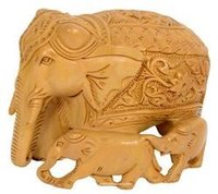 Wooden Elephant Family Floral Carving