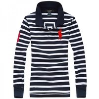 Womens Casual Stripe Cotton Long Sleeve Polo T-Shirts