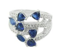 Designer White Gold Plated Ring With Blue Look Stone & Cz