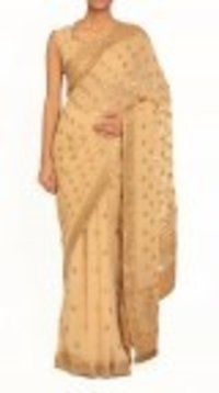 Beige Embroidered Golden Border Saree