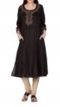 Black Cotton Flared Long Kurta