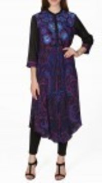 Blue Embroidered Crepe Kurta