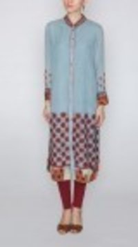 Blue Embroidered Viscose Dobby Kurti Set