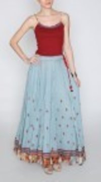 Blue Flared Cotton Georgette Skirt Set