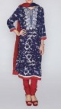 Blue Printed Geogette Churidar Kameez
