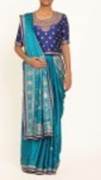 Blue Silk Printed Embroidered Saree