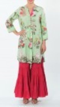 Green Printed Cotton Kurti and Palazzo Set