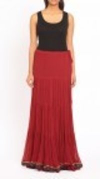 Red Flared Crepe Long Skirt