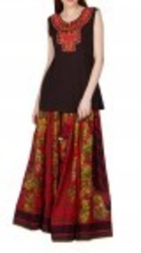 Red Printed Skirt And Kurti Set