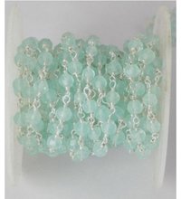 Aqua Chalcedony Faceted Rosary Beaded Chain
