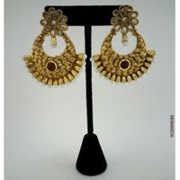 Gold Plated Red Stone Earrings