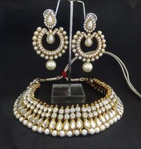 Super Elegant Pearl Earrings With Pearl And Stone Studded Necklace