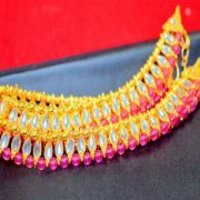 Golden Color Anklets With Pink Color Stone Payal