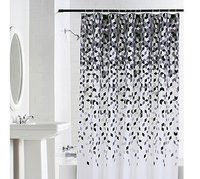 100% Water Proof High Quality Textile Shower Curtain With 12 Plastic Hooks - Multicolor