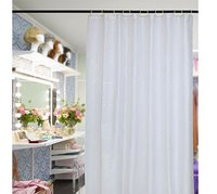 100% Water Proof High Quality Textile Shower Curtain With 12 Plastic Hooks - White