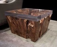 Designer Glass Top Natural Wood Coffee Table