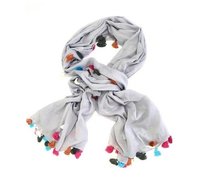 Solid Dyed Cotton Scarf With Tassels