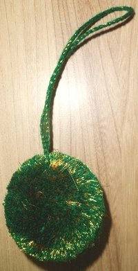 Green Acrylic And Gold Zari Pom Pom Tassels