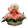 Basket Of Pink Roses With Teddy