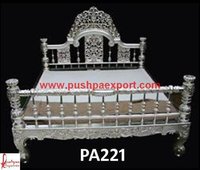 Brass Covered Wooden Carved Bed
