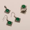 Sterling Silver Green Onyx Earring Pendant Ring Set