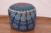Peacock Mandala Print Pouf Ottoman Cotton Indian Bench Cover