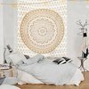 White Color Gold Dye Indian 100% Cotton Fabric Floral Ombre Mandala Queen Size Royal Bedsheet Bedspread Tapestry