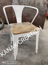 Tolix Style Arm Chair With Wooden Top
