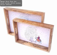 Spacious Rectangular Shape Mango Wood Tray Set
