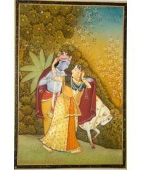 Radha Krishna With Cow Painting