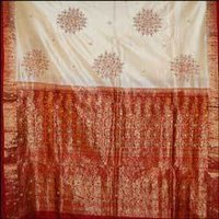 Half white colour kanjeevaram silk saree at best price in vijayawada