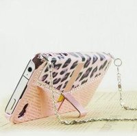 Bag Purse Wallet Leopard Hard Case With Chain For Iphone 4