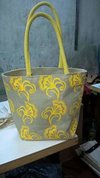 Yellow Print Jute Hand Bags