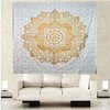 Tara Mandala White Color Indian 100% Cotton Fabric Floral Ombre Gold Dye Bed Sheet Tapestry