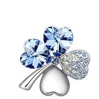 Four Leaf Clover Rhinestone Brooch