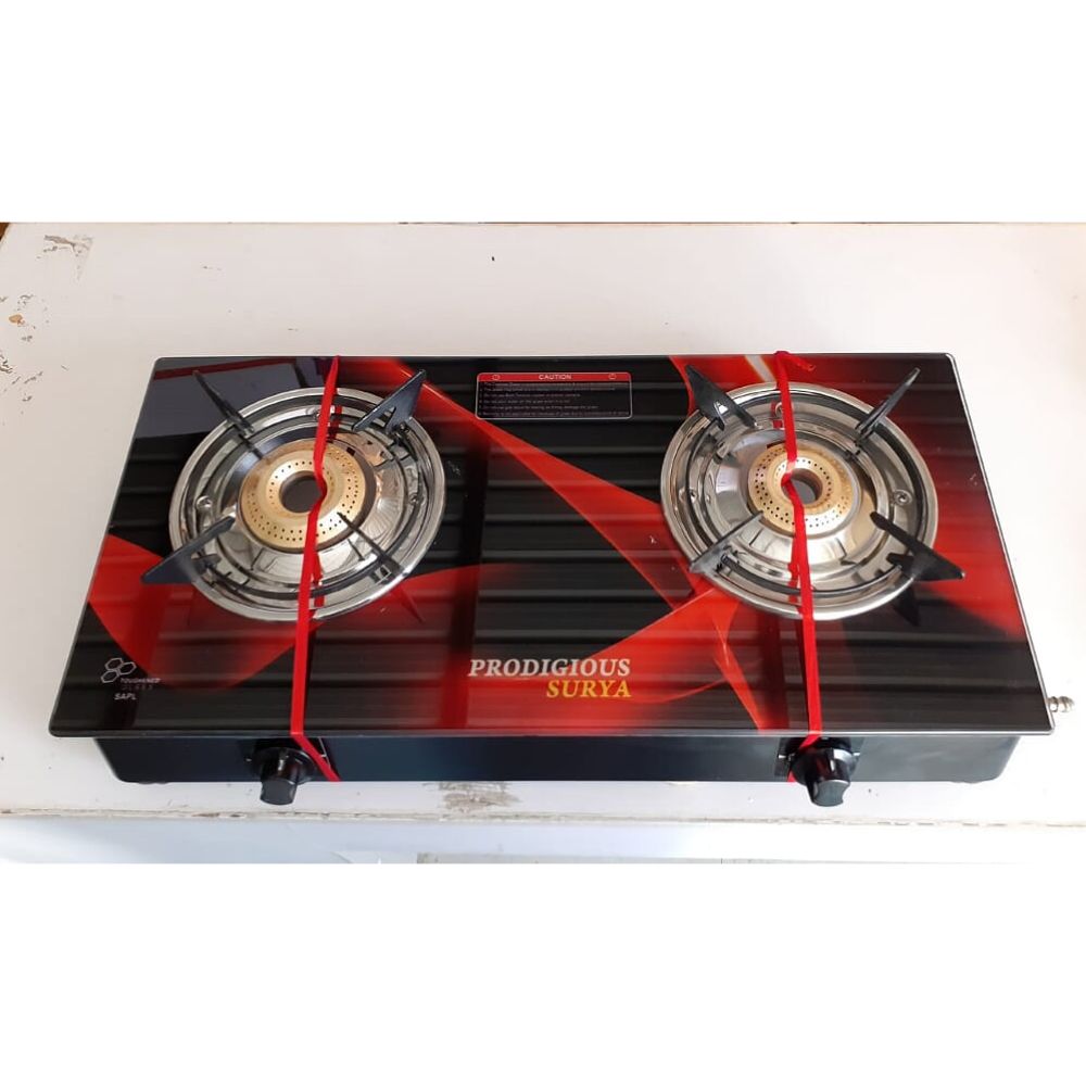 Prodigious Surya 2 Burner Smart Digital Glass Top Gas Stove - Fusion ci Burner - Flames