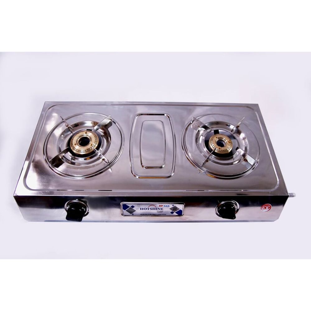 Surya Hotshine 2 Burner Stainless Steel Gas Stove With Brass Burner And Ss Pan Support weight With Box 3.6kg