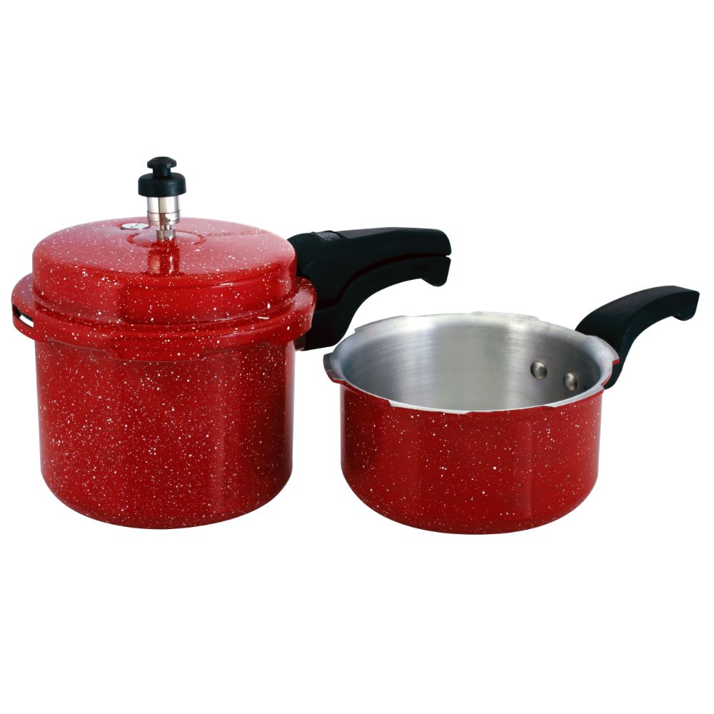 Chetan Ganga 3l Outer Lid Pressure Cooker Combo With 1 Lid - 3l And 2l Pressure Pan With 1 Lid - Red Color