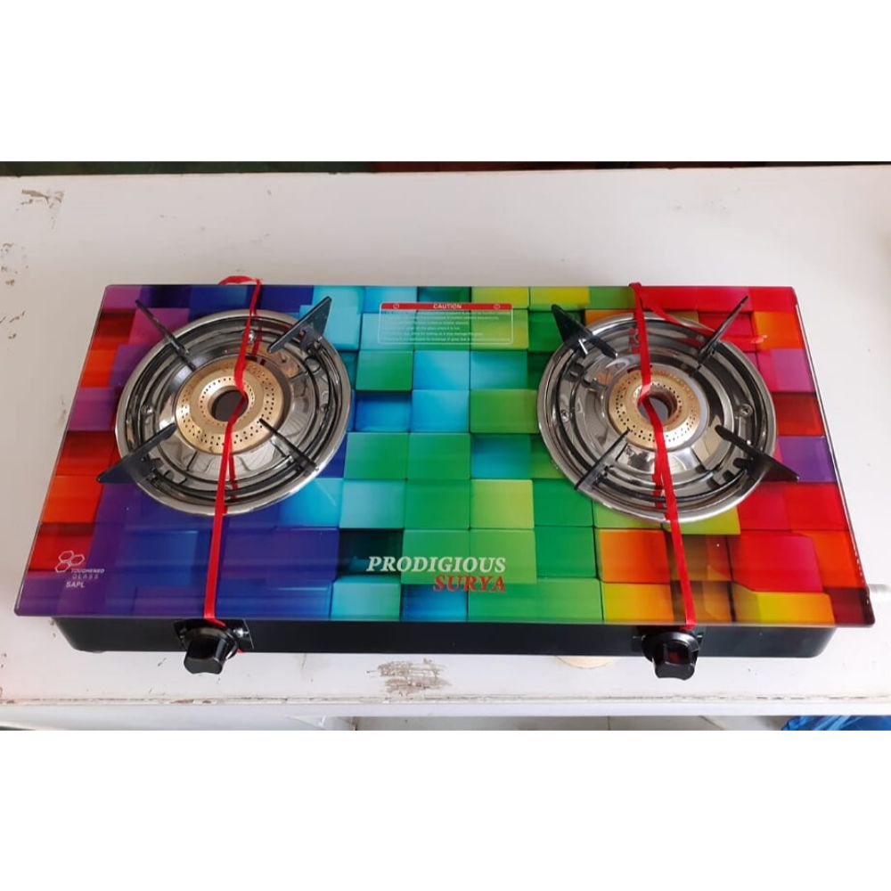 Prodigious Surya 2 Burner Smart Digital Glass Top Gas Stove - Fusion ci Burner - Cubes