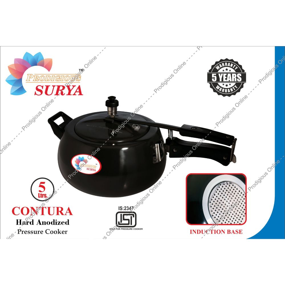 Prodigious Surya 5L Contura Hard Anodized Pressure Cooker - Induction Base